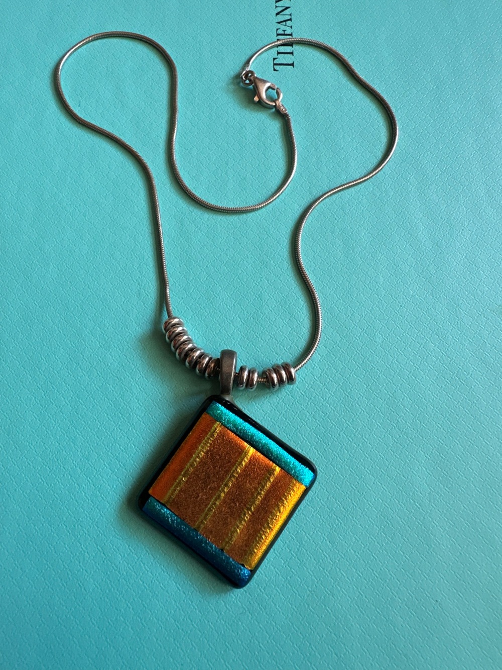 Vintage Sterling Italian Glass Pendant With Sterling Beads Necklace